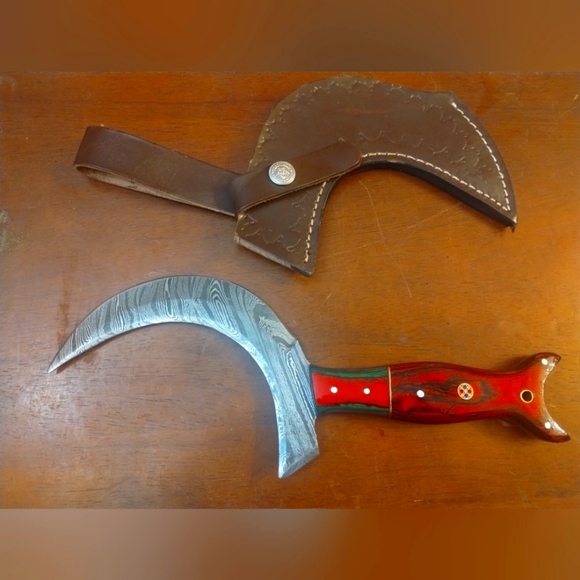 Other - New Damascus Steel Blade Mens Hunting Knife Sickle Cosplay